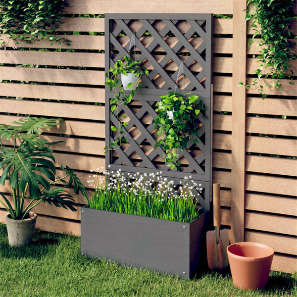 Garten Living Blumenkasten Mit Rankgitter Grau 65X33x135 Cm WPC